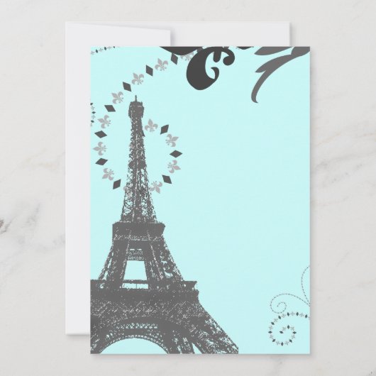 moderne blauwe eiffeltoren parijs bruiloft kaart (Achterkant)