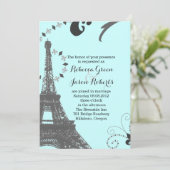 moderne blauwe eiffeltoren vintage parijs bruiloft kaart (Staand voorkant)