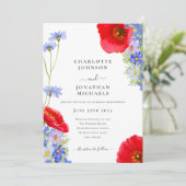 Moderne Blauwe Elegante Wildflower Bruiloft Kaart (Staand voorkant)