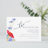 Moderne Blauwe Elegante Zomer Bloemen Bruiloft Informatiekaartje (Staand voorkant)
