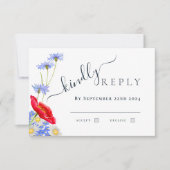 Moderne Blauwe Elegante Zomer Bloemen Bruiloft RSVP Kaartje (Voorkant)