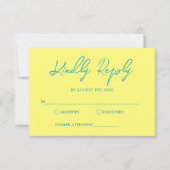Moderne blauwe en boter gele bruiloft RSVP kaartje (Voorkant)