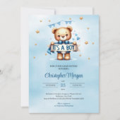 Moderne blauwe en bruine teddybeer het is een jong kaart (Voorkant)