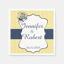 Moderne Blauwe en Gele Streep Bruiloft Servet