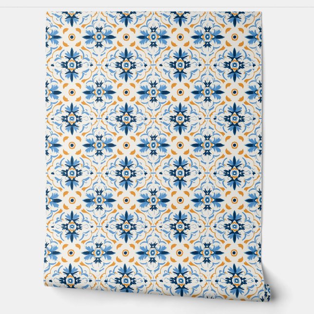 Moderne Blauwe en gele Waterverf Abstract Behang (Afrollen)