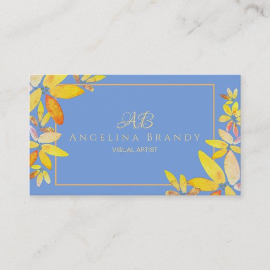 Moderne blauwe en gele Waterverf Visitekaartje (Voorkant)
