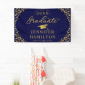 Moderne Blauwe en Gouden Afstudeerklas van 2026 Spandoek (Insitu)