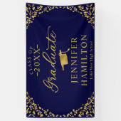 Moderne Blauwe en Gouden Afstudeerklas van 2026 Spandoek (Verticaal)