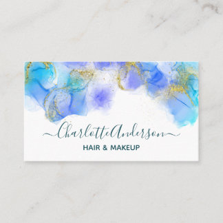Moderne Blauwe en Gouden Aquarel | Elegante Abstra Visitekaartje