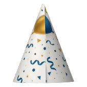 Moderne blauwe en gouden ballonnen Happy Birthday Feesthoedjes (Achterkant)