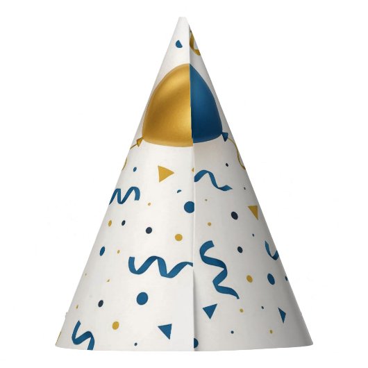 Moderne blauwe en gouden ballonnen Happy Birthday Feesthoedjes (Achterkant)