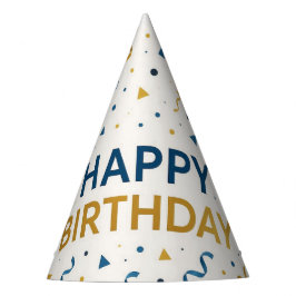 Moderne blauwe en gouden ballonnen Happy Birthday Feesthoedjes