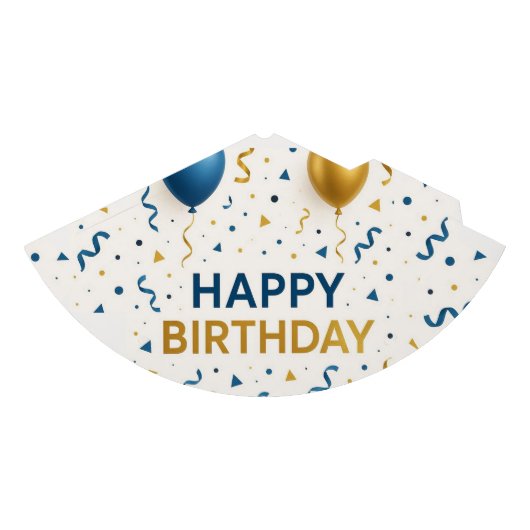 Moderne blauwe en gouden ballonnen Happy Birthday Feesthoedjes (Voorkant)