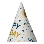 Moderne blauwe en gouden ballonnen Happy Birthday Feesthoedjes (Rechts)