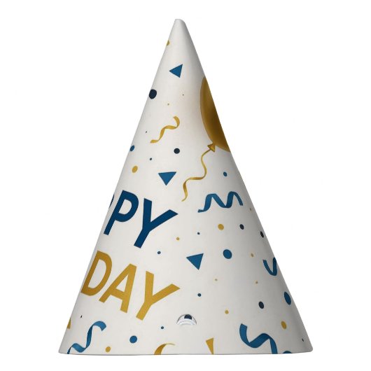 Moderne blauwe en gouden ballonnen Happy Birthday Feesthoedjes (Rechts)