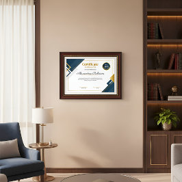 Moderne blauwe en gouden certificaat van waarderin poster