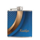 Moderne blauwe en gouden drankfles met vinyl omwik heupfles (Voorkant)