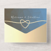 Moderne blauwe en gouden geometrische bruiloft all in one uitnodiging (Achterkant)