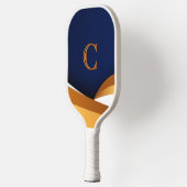 Moderne Blauwe en Gouden Golf Monogram Ontwerp Pickleball Paddle (Links)