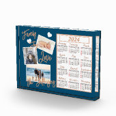 Moderne blauwe en gouden jaarlijkse kalender-fotob fotoblokken (Rechts)