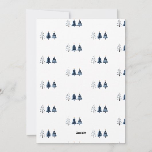 Moderne blauwe en gouden kerstboom feestdagenkaart (Achterkant)