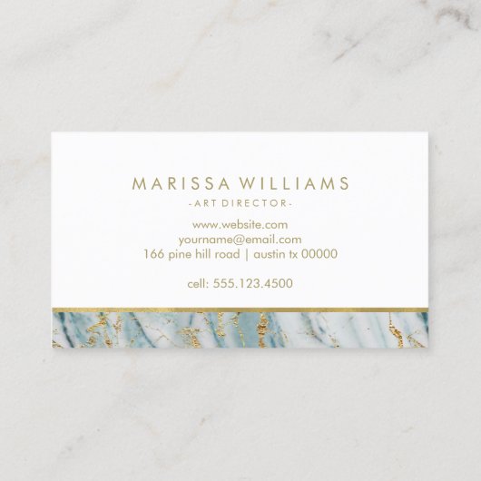 Moderne Blauwe en Gouden Marmeren Textuur Visitekaartje (Achterkant)
