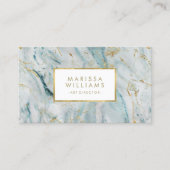 Moderne Blauwe en Gouden Marmeren Textuur Visitekaartje (Voorkant)