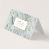 Moderne blauwe en gouden marmertextuur visitekaartje (Voorkant)