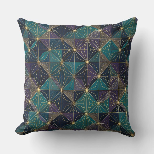 Moderne Blauwe En Gouden Ontwerp Kussen (Voorkant)
