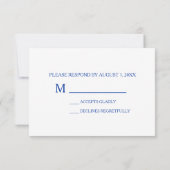 Moderne blauwe en gouden RSVP-kaart voor twee brui Kaart (Achterkant)