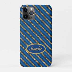 Moderne blauwe en gouden strepen Aangepaste naam Case-Mate iPhone Case