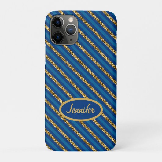 Moderne blauwe en gouden strepen Aangepaste naam Case-Mate iPhone Case (Achterkant)