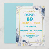 Moderne blauwe en gouden verjaardag kaart (Voorkant / Achterkant)