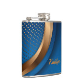 Moderne Blauwe en Gouden Vloeistof Vinyl Gewikkeld Heupfles (Rechts)