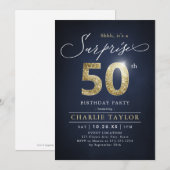 Moderne blauwe en gouden volwassen verrassing 50e  kaart (Voorkant / Achterkant)