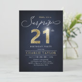 Moderne blauwe en gouden volwassene verrassing 21s kaart (Staand voorkant)