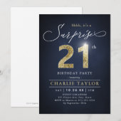 Moderne blauwe en gouden volwassene verrassing 21s kaart (Voorkant / Achterkant)