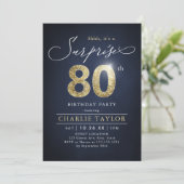 Moderne blauwe en gouden volwassene verrassing 80s kaart (Staand voorkant)