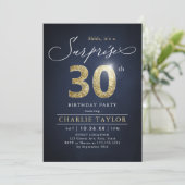 Moderne blauwe en gouden volwassenenverrassing 30s kaart (Staand voorkant)