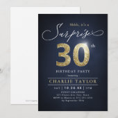 Moderne blauwe en gouden volwassenenverrassing 30s kaart (Voorkant / Achterkant)