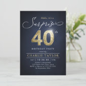 Moderne blauwe en gouden volwassenenverrassing 40s kaart (Staand voorkant)