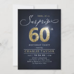 Moderne blauwe en gouden volwassenenverrassing 60s kaart<br><div class="desc">Modern Shhh,  het is een verrassende 60e verjaardagsuitnodiging die stijlvol script en faux Gold glitter number 60 bevat en uw partijdetails op jaloezie blauwe achtergrondkleur,  eenvoudige en elegante,  verrassende volwassen mijlpaalverjaardagsuitnodiging voor mannen en vrouwen. De zwarte achtergrondkleur kan worden gewijzigd in elke kleur van uw keuze.</div>