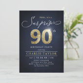 Moderne blauwe en gouden volwassenenverrassing 90s kaart (Staand voorkant)