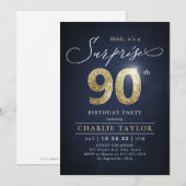 Moderne blauwe en gouden volwassenenverrassing 90s kaart (Voorkant / Achterkant)