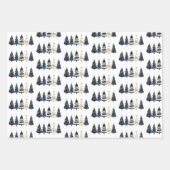 Moderne blauwe en gouden vrolijke kerstbomen inpakpapier vel (Voorkant 3)