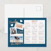 Moderne blauwe en goudjaarlijkse kalender foto briefkaart (Voorkant / Achterkant)