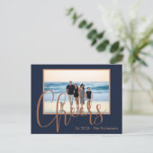 Moderne blauwe en goudkoorts tot nieuwjaarsfoto briefkaart (Staand voorkant)