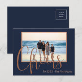 Moderne blauwe en goudkoorts tot nieuwjaarsfoto briefkaart (Voorkant / Achterkant)