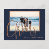 Moderne blauwe en goudkoorts tot nieuwjaarsfoto briefkaart (Voorkant)