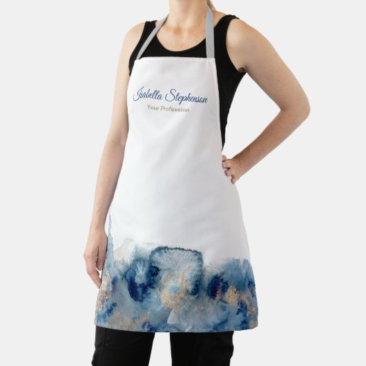 Moderne blauwe en goudvloeibare Waterverf Inkt Schort (Insitu)